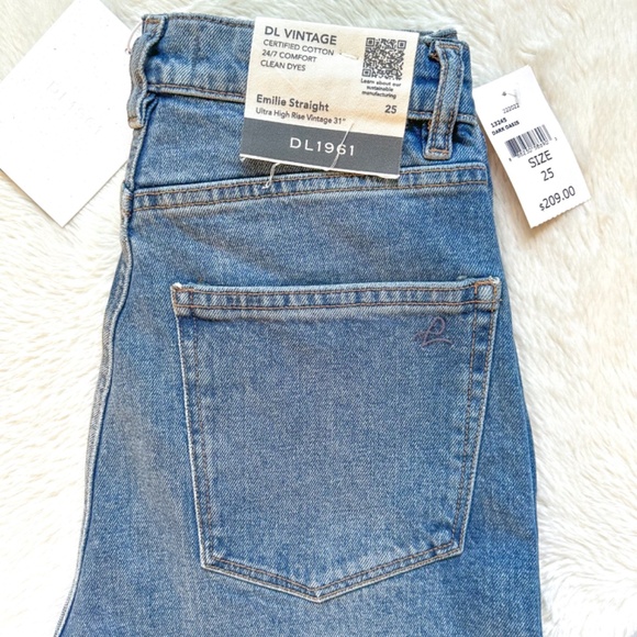 DL1961 Emilie Straight High Rise Vintage 31" Dark Oasis Stretch Jeans - Picture 4 of 14